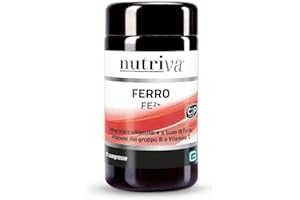 NUTRIVA Ferro FE²⁺, Integratore Alimentare a base di Ferro, Vitamine del gruppo B, Acido folico e Vitamina C. Reintegra il Ferro. Supporta la formazione di globuli rossi ed emoglobina. C2P® Tech