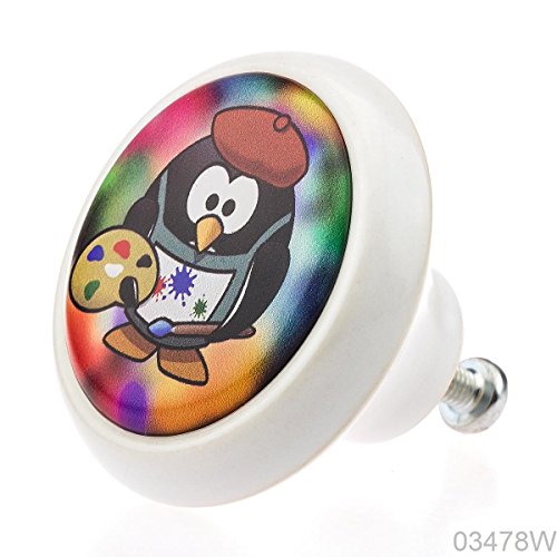 Preisvergleich Produktbild Designer Keramik Möbelknopf Möbelknauf Möbelgriff 03478W Weiß Pinguin - Kinder, Kinderzimmer - Swami Designer Factory