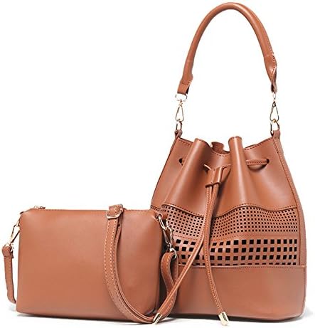 Yiliay Novelty Fashion Hollow Design PU Leather Bucket Bag Women Shoulder Bag-Brown