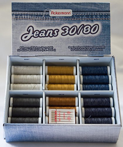 ACKERMANN® Nähfaden-Set „JEANS“ 30/80 mit 36x Rollen Nähgarn und 5x Organ „JEANS“ – Nähnadeln, beides speziell zum Nähen von JEANS-Stoffen und dicken Materialien. - 6