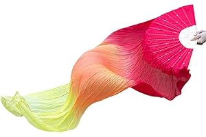 Kaikso-In Ventaglio lungo per danza del ventre, realizzato a mano, in seta di bambù, da donna, per feste e spettacoli teatrali, 1,5 m