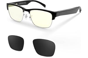 CatXQ Lunettes Intelligentes Smart Glasses,Wireless Bluetooth,IP5 Waterproof,Bone Conduction Sound (Music&Call) for All Smart Devices Support DIY Lens Replacement - Blue Light Blocking