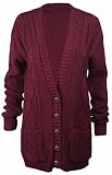 New Womens Everyday Long Sleeve Button Top Ladies Chunky Aran Cable Knit Grandad Cardigan