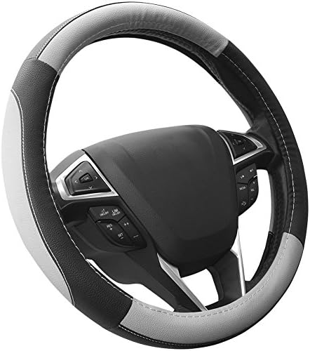 LONGWEY Universal Anti Slip Microfiber Leather Auto Car Steering Wheel Cover, 15 inch Comfort Durability Safety (Grey)