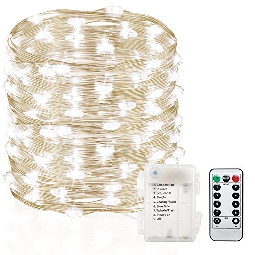Preisvergleich Produktbild GDEALER 10M 100er LED Lichterkette 8 Modi Außenbeleuchtung Batteriebetrieben Kupferdraht Wasserdicht IP65 mit Fernbedienung für Outdoor, Innenbeleuchtung, Garten, Hochzeit, Party, Weihnacht (Kaltweiß)