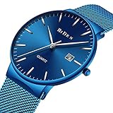 SEnjoyy Herren Armbanduhr Metallarmband Analoge Quarzuhr Wasserdicht Datum Kalender Uhr Blau