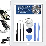 White iPad 2 Digitizer Replacement Screen Front Touch Glass Assembly Replacement - Includes Home Button + Camera Holder + Pre-Installed Adhesive with Tools – Repair Kit by Cell Phone DIY&amp;reg