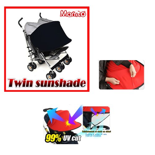 [Manito] New Twin Sunshade / Sonnenschutz für Twin Kinderwagen, Sportkinderwagen und Autositz, Weitsonnenschutz, UV-Cut, Universal und einfache Installation