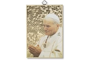 F.LLI BONELLA Fratelli Bonella | Święty obraz na drewnie Topola MDF 8mm z mozaiką ze złotej folii Jana Pawła II z Modlitwą na plecach 10 x 15 cm | Made in Italy