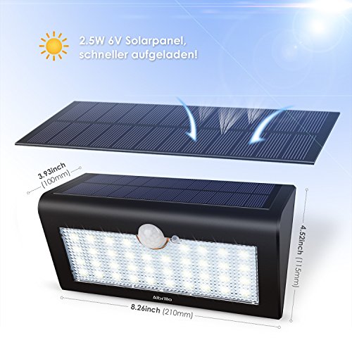Albrillo LED Solarleuchte mit bewegungsmelder IP65 38 superhelle LEDs in 3 Modi - 2