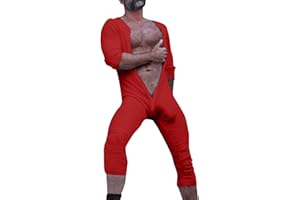 BEOKEUIOE Ropa interior para hombre, mono de pijama, pelele Henley Jumpsuit Stretch Cotton Ramper Pijama de una pieza para hombre, algodón, ropa de casa