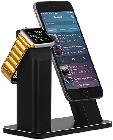 Apple Watch Stand, iPUTY 2 in 1 Aluminum Charging Stand Dock Station Holder Mount, Supports Apple Watch Night Stand Mode and iPhone8/8 Plus/7/7 Plus/6s Plus/6s/6 Plus/6/SE with Various Case ( Black )