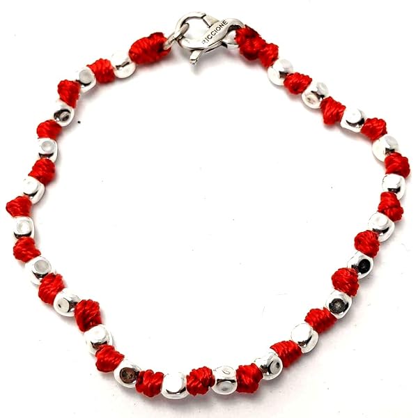 Bracciale Spadarella Unisex Con Pepite D'Argento 925 E Cotone Nautico Grigio Chiaro - Fatto A Mano 17 Cm