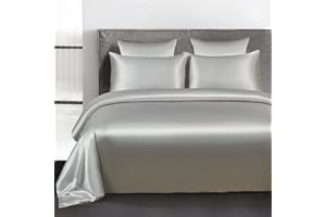 ‎OMELA Omela Satin Bettwäsche Set 135x200 Silber Grau Einfarbig Unifarben Glatt Bettbezug mit Reißverschluss 2 Teilig 100% Glanzsatin Polyester Sommerbettwäsche und Kissenbezug 80x80 cm
