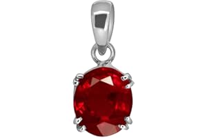 LMDPRAJAPATIS Natural Ruby Pendant 5.55 Carat Oval Shape Stone Sterling Silver Pendant, Silver, Ruby