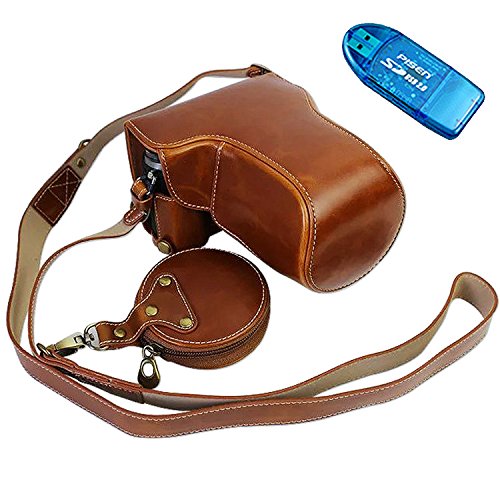 First2savvv XJD-GX80-HH09G10 Premium Qualität braun Ganzkörper- präzise Passform PU-Leder Kameratasche Fall Tasche Cover für Panasonic Lumic DMC-GX80 mit SD-Kartenleser