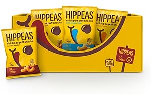 Hippeas Variety Pack Chickpea Puff Vegan Crisps | 12 x 22g Sharing Bags | Plant-Based, Source of Protein & Fibre | Free from Gluten & Artificial Flavours | Light & Crunchy - 91 calories per serving