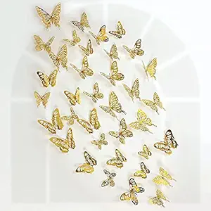 Tony Stark 3D Shimmer Gold Butterfly Decorations Wall Decor for Home Party Living Room Classroom Baby?s Kids Bedroom D?cor Stickers (Shimmer Gold, Pack of 12)