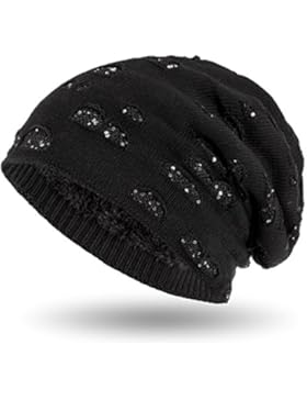 Compagno Wintermütze mit Pailletten warm gefütterte Beanie elegantes Lochmuster mit weichem Fleece-Futter Mütze