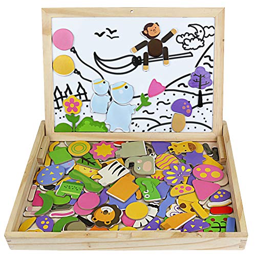 Symiu Rompecabezas Madera Jigsaw Puzzles Infantiles Juguetes de Madera Pizarra Magnética Infantil Animales Planta 123 Piezas para Niños 3 4 5 6