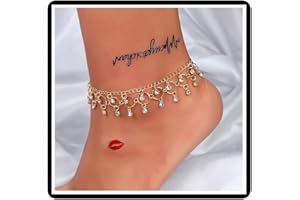 Dishowme Crystal Lariat Circle Tobillera Pulsera Boho Rhinestone Diamond Tassels Pie Cadena Playa Descalzo Sandalia Joyería para Mujeres Niñas (Dolado)