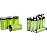 Amazon Basics AAA-Batterien, 800 mAh, wiederaufladbar, 16 Stück & Babyzellen (C) Akkumulatoren 1.2 V (5000 mAh NI-MH), 4er-Pa