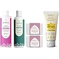 AL NISA Hajj/Umrah Kit Fragrance Free Liquid Hand Wash 100ml, Fragrance Free Goat Milk Handmade Soap Set 2 100gm each x 2 and Herbal Hair Shampoo 100ml with Sweat Free Sunscreen Gel Spf 50+ 50ml Combo Set of 5 (100ML)