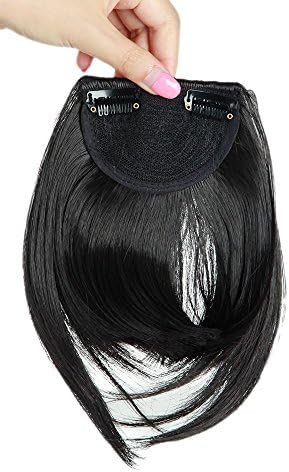Clip In Human Hair Synthetic Fringe - Natural Black