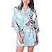Produktbild Waymoda Women Luxury Silky Satin Evening Dressing Gown, Ladies Peacock and Blossoms Pattern Kimono Pajamas, 10+ Color, 4 Sizes Optional - Short style