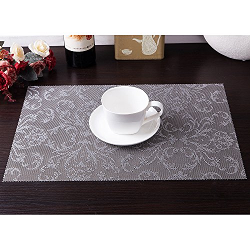 Tischsets (6er Set) – Soriace® Sets Tabellenplatzmatten Abendessen waschbare Kunststoff Vinyl platzsets / tischläufer, 45 * 30cm, Gray - 2
