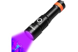 ORCATORCH D530 Lampe de plongée sous-marine 395 nm LED UV, lumière noire, faisceau étroit 8°, interrupteur latéral Ti, 2 modes, étanche IP68