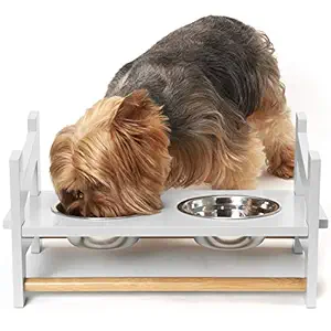 Furhaven Pet Feeder Stand | Ladder Style Adjustable Feeder Stand, White, Small