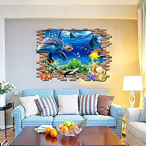 Preisvergleich Produktbild AZLIXLH Wandaufkleber 3D Kinder-Marine-Haifisch-Fenster-Fenste... Kindergarten Schlafzimmer Hintergrund Wand Wohnmobil Wandgemälde 67X97cm