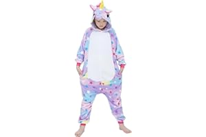 WDRHC Enfant Ensemble de Pyjama Licorne Grenouillère Animaux Romper Pajamas Kigurumi Onesie Cosplay Animal Combinaison Costume Vêtement de Nuit en Flanelles Soirée Noël Déguisement 3-13 Ans