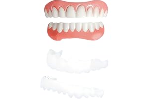 HAMKU Prothèses Dentaires，Dentier Provisoire,Prothese Dentaire，Cosmétiques Silicone Dentier Haut Et Bas Sourire Parfait,Pour Homme Et Femme Amovible Naturel Fausse Dents Provisoire Facette