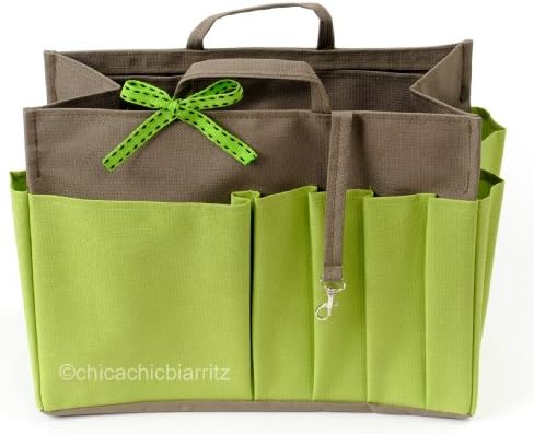 Handbag Organiser - Handbag Insert - Bag Organiser - XL Light Brown/Green - Width 10.2"(26cm) x Height 7.4"(19cm) x Depth 4.7"(12cm)
