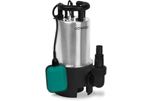 VONROC Bomba sumergible de acero inoxidable - Bomba de agua - 1100W - 20000 l/h - Para aguas sucias y limpias- Con interruptor de flotador