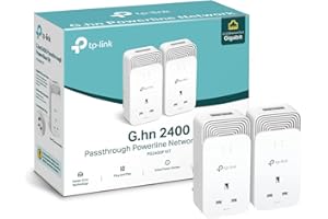 TP-Link PG2400PKIT Wired Passthrough G.hn 2400 Powerline Adapter, Faster G.hn Technology, Powerline Network Adapters with 2+2 Gigabit Ethernet Ports, No Configuration Required, Plug and Play,Pack of 2