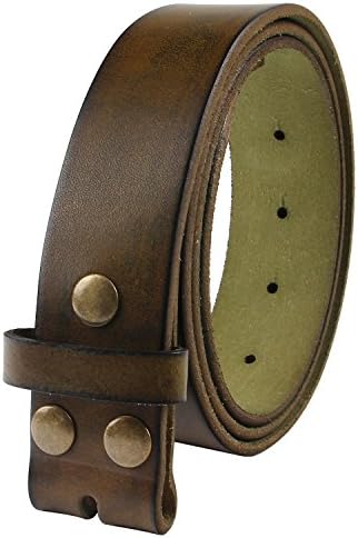 Senmi Mens 100% Genuine Full Grain Leather Belt One Piece Snap On Belt Strap Classic Vintage Style 1.5" (38mm) Wide (36-38, Green + Silver Buckle)