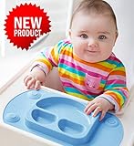 Mini EasyMat® for Highchair and Travel Feeding. Portable Baby Suction Plate & Placemat In One With Lid, Folding Sides & Carry Case. Small Sectional Baby Plate Perfect For Baby Led Weaning Age 6 Month+ by Tots R Us (Blue)