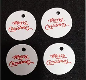 Atmiyamart Merry Christmas Small Round Tag 1 inch | Merry christmas gift tags with string decorative Gift Packing Box | 50pcs