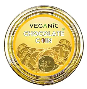 Veganic Chocolate Coins - 50 pcs (220 GM) | Gold Coin Chocolates Packet | Milk Chocolate Chips | Chocolate Golden Coins For Kids | Chocolate Gelt