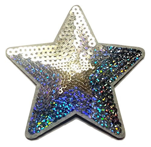 B2see Patch Etoile Écusson Paillette Applique Badge brodé-rie Couture thermocollant Etoile Argente Doree 9 cm