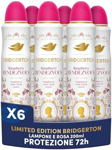 Dove Deodorante Spray Advanced Care Bridgerton Raspberry Rendezvous, Limited Edition, Protezione 72 Ore Sudore e Odori, con Pro-Ceramide Technology, Fragranza Lampone e Vaniglia, 6 Pezzi da 200 ml