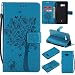 Produktbild HTC U11 Case Hülle, Honghushop PU lederhülle Schutzhülle Bookstyle Smartphone Flip Cover für HTC U11 Flip Brieftasche Case Baum Katze Schmetterling Muster Blume Wallet Cover Tasche Schutz Hüllen Stand Funktion Kreditkarte ID Card Slots Magnetverschluss Magnet und Weich TPU Innere Case für HTC U11 --- Blau
