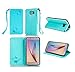 Produktbild Lonchee Samsung Galaxy S6 Wallet Tasche Brieftasche Schutzhülle , geprägten Design Hochwertige PU Leder Folio Tasche Case Hülle im Bookstyle mit Standfunktion Kredit Kartenfächer (Mint Green)