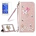 Produktbild Girlyard für Xperia XA1 Diamant Lederhülle, Bling Glitzer DIY Crystal Schutzhülle Luxus Premium PU Flip Case mit Lanyard Strap Standfunktion Kartenfach Magnetverschluss Etui für Sony Xperia XA1 Rosa Schmetterling Blumen