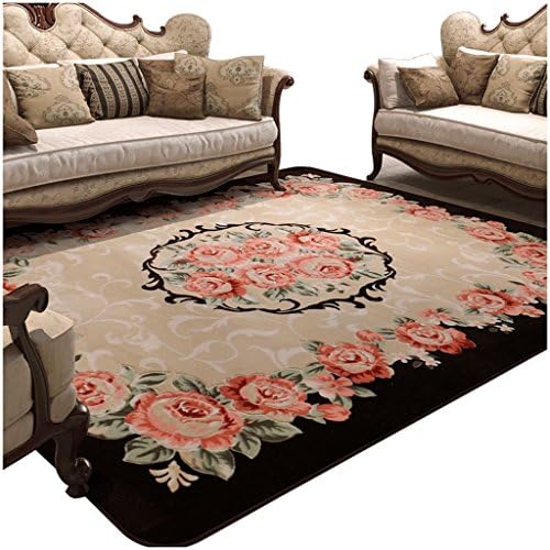 YLMD European Retro Vintage Luxurious Rectangular Carpet, Living Room Bedroom Coffee Table Rug, Rural Rose Wedding Bedside Blanket, Thickened Slip Yoga Rug, Machine Washtable Carpet, 57.09in * 78.74in ( Color : Brown )