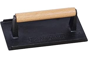 Buckingham Cast Iron Steak Weight Grill Press Black with Premium Wooden Handle Ideal for Burger Steak BBQ Perfect for Unwanted Fat 21 Cm