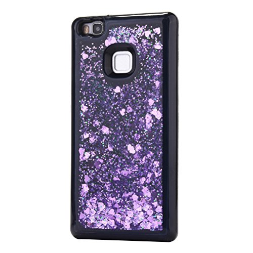 Preisvergleich Produktbild iplusmile Phone Case Shine Herzförmigen Glitter Dynamische Flüssigkeit Quicksand TPU Schutzhülle Shell für Huawei P9 Lite (Lila)